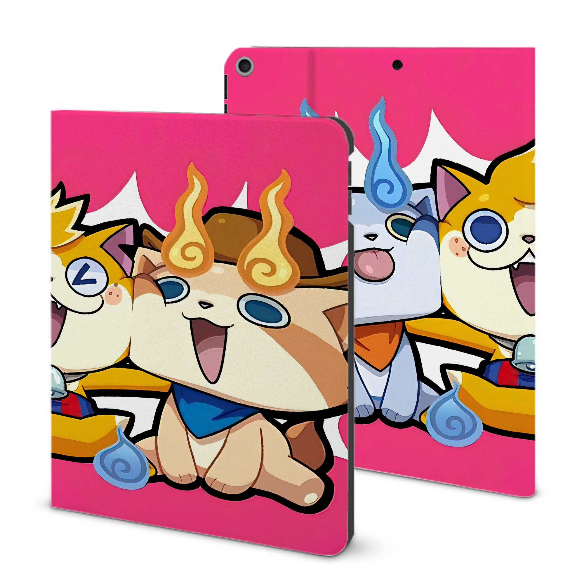 （画像用） 妖怪ウォッチ Yo-kai Watch IPad ケース ブック型 PUレザー TPU 耐衝撃 軽量 薄型 ペン収納なし 全面保護 IPad 各モデル対応